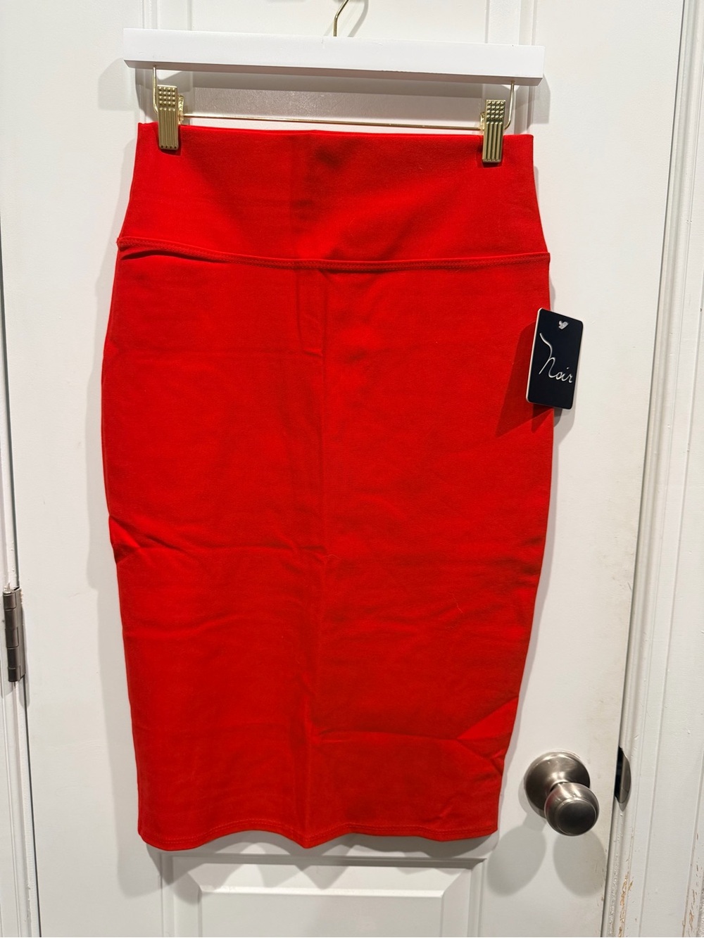 Noir Red High Waist Bodycon Midi Pencil Skirt Women’s Large Stretch Pull-On
